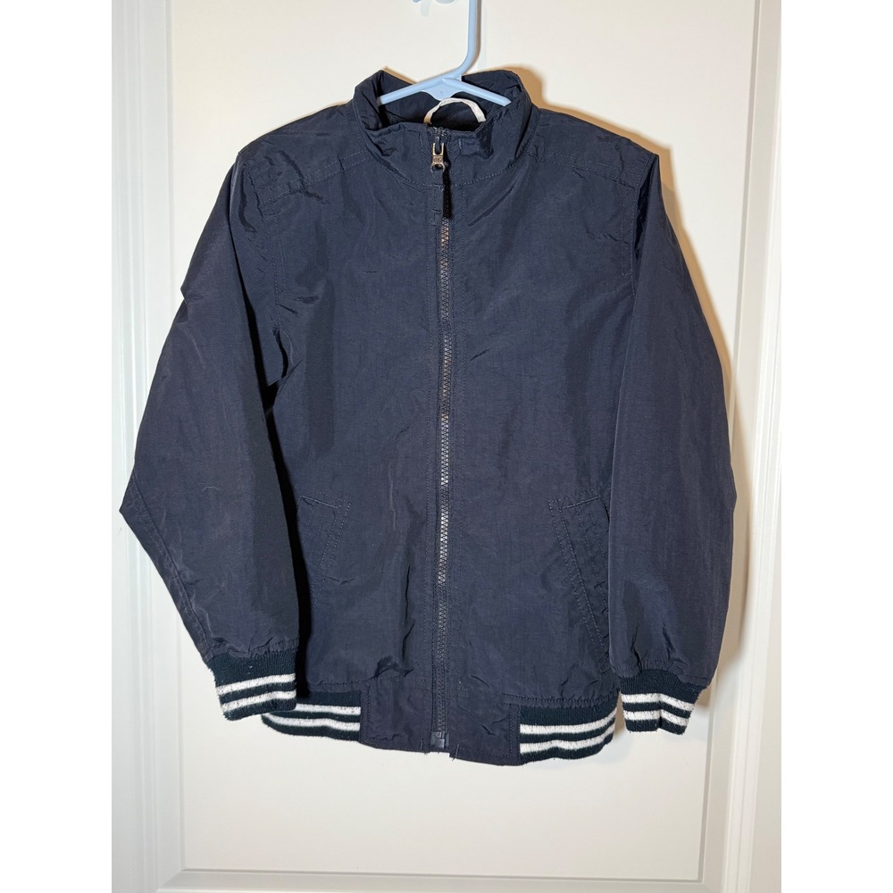 The Childrens Place Boys Navy Blue Windbreaker Jacket Varsity Stripe Size 5/6 S